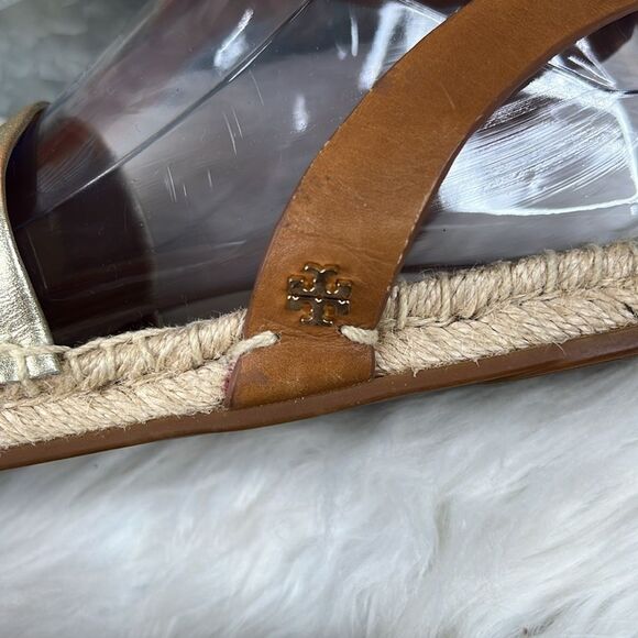 Tory Burch Gold Landon Espadrille Ankle Wrap Open Toe Sandals size 10.5 - Picture 3 of 12